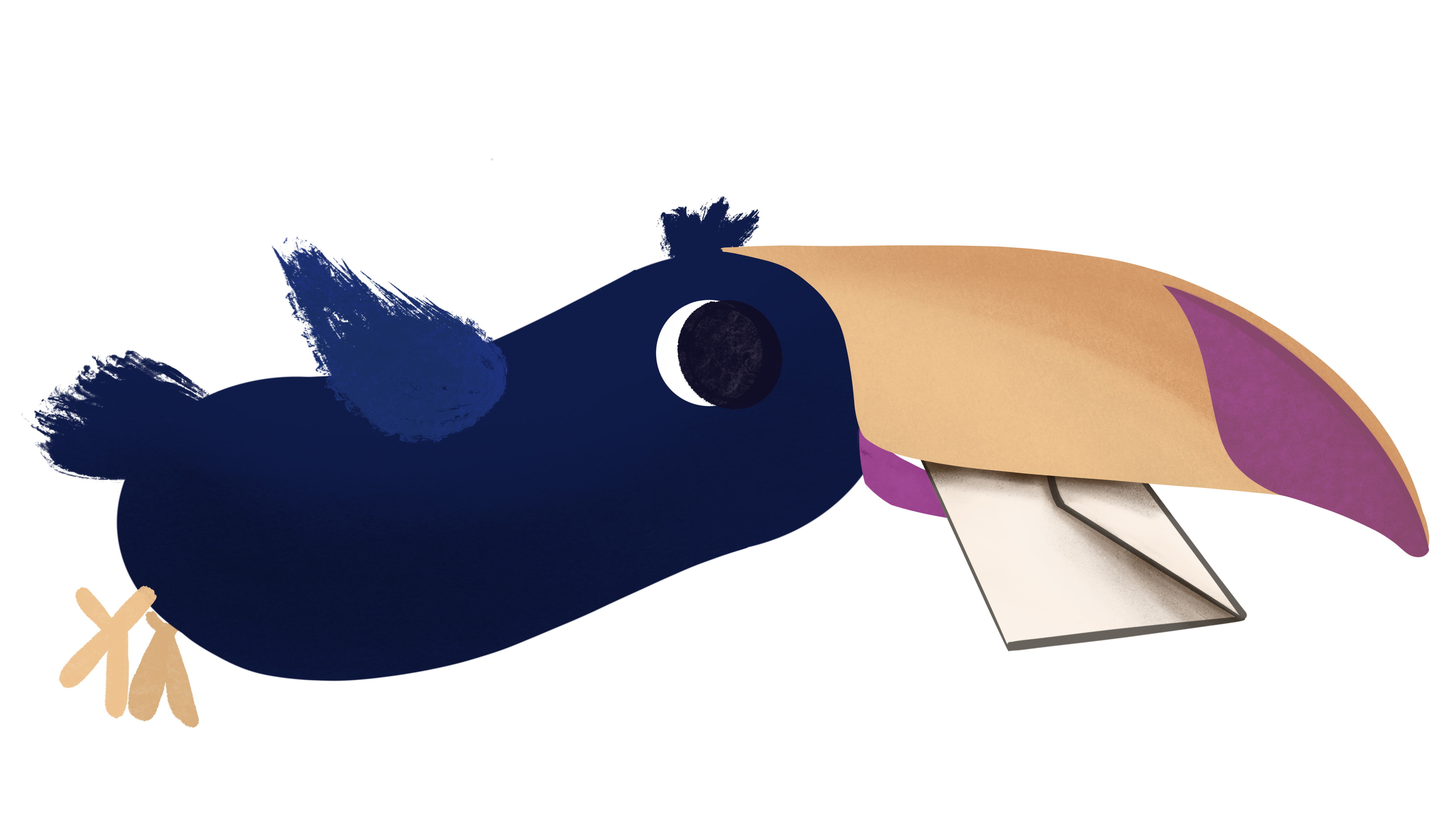 A toucan flying with a letter